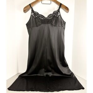 VINTAGE Vassarette Dress Women 38 Black Slip Lingerie Dress Sweetheart Cami Sexy